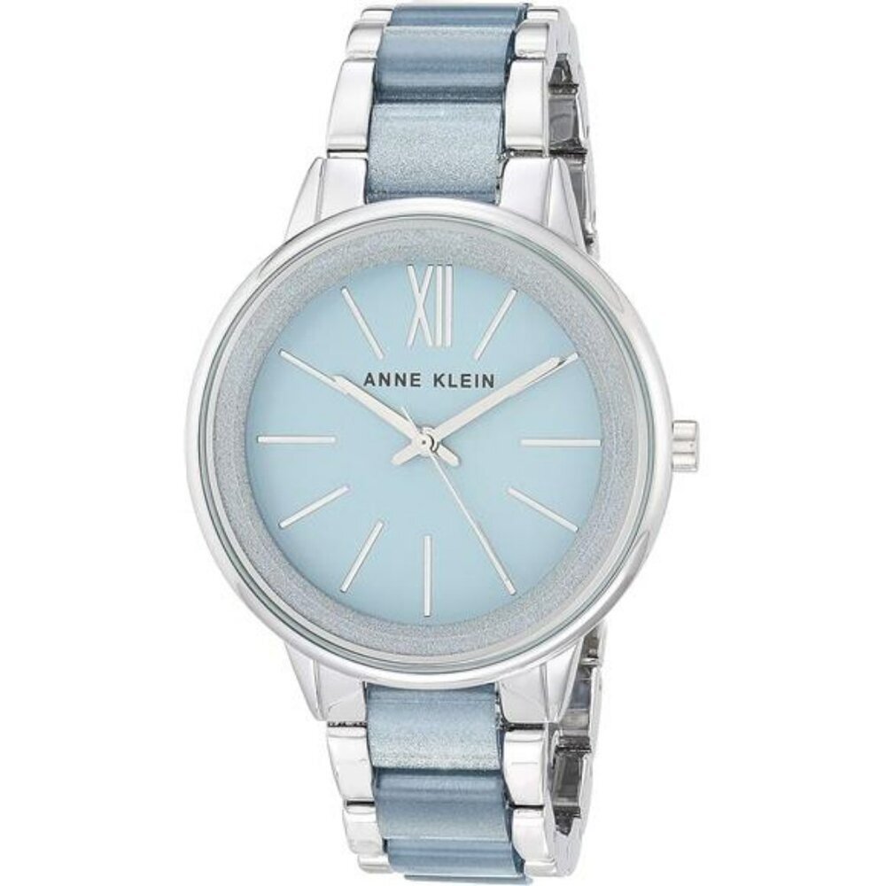 Anne Klein Blue Resin Bracelet Watch Quartz Silver Tone Adjustable Womens 37mm